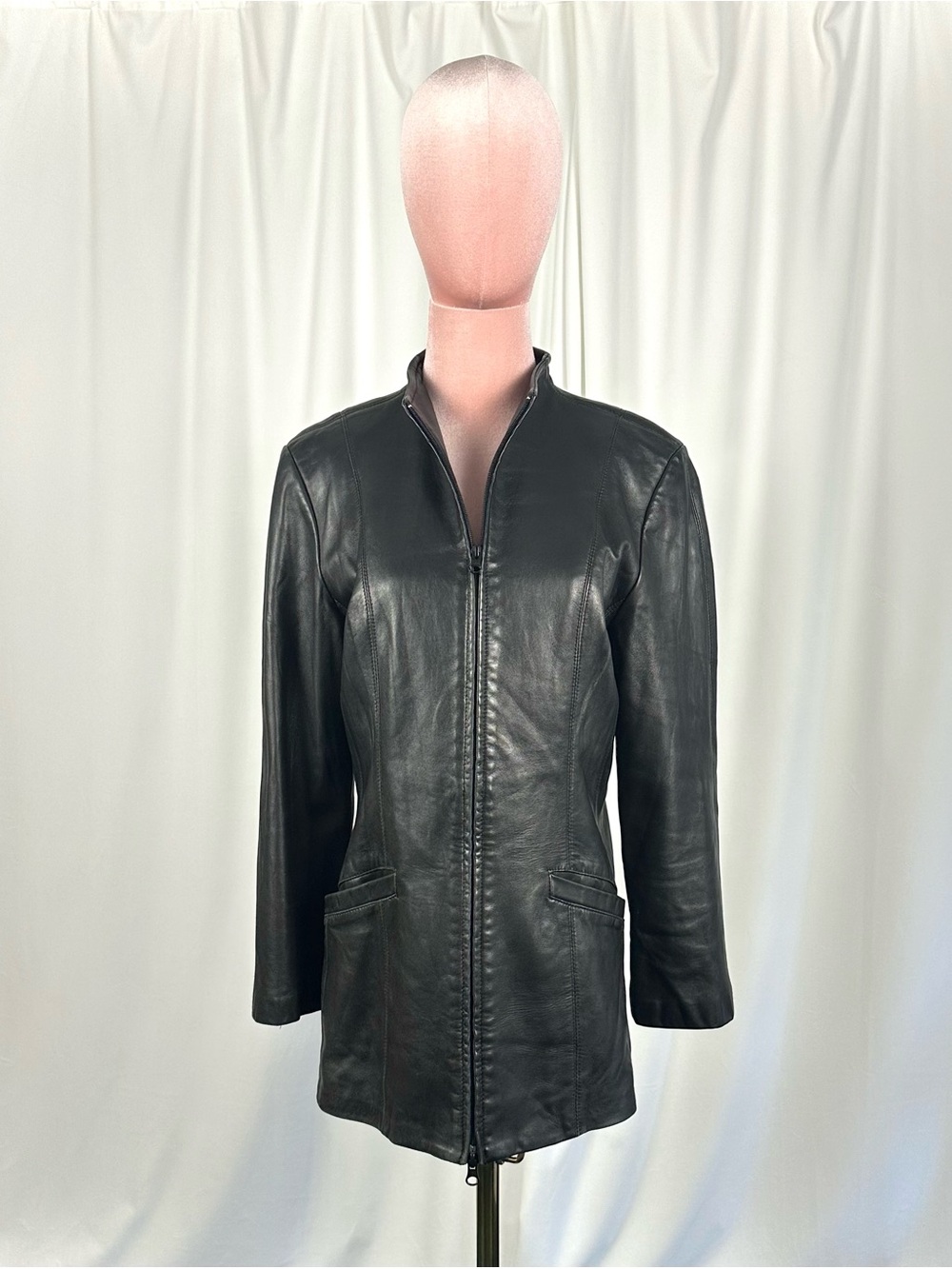 Vintage Danier Black Leather Jacket • Made in Canada, Minimalist Zip Coat (Small